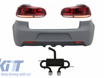 Rear Bumper with Exhaust System and Taillights Full LED suitable for VW Golf VI (2008-2013) R20 Design Cherry Red (LHD and RHD)