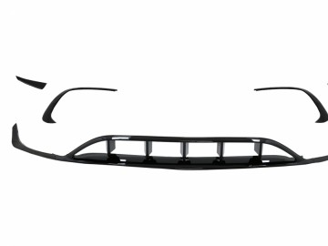 Rear Diffuser Black Edition with Muffler Tips suitable for Mercedes A-Class W176 (2015-2018) and Front Bumper Splitters Fins Aero A45 Facelift Design