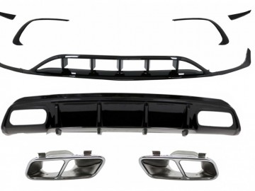 Rear Diffuser Black Edition with Muffler Tips suitable for Mercedes A-Class W176 (2015-2018) and Front Bumper Splitters Fins Aero A45 Facelift Design