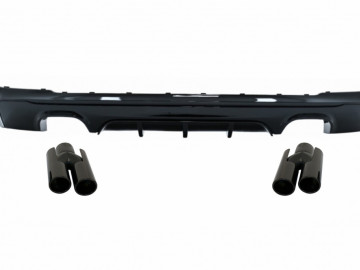 Rear Diffuser Double Outlet with Exhaust Muffler Tips Piano Black suitable for BMW 2 Series F22 F23 (2013-) M Design