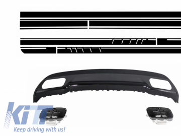 Rear Diffuser & Exhaust Tips Tailpipe Package Black for MERCEDES W176 (2012-up) A-Class with Side Decals Sticker Vinyl Matte Black