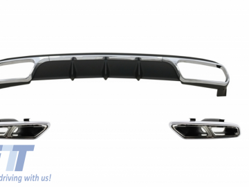 Rear Diffuser with Exhaust Muffler Tips Chrome suitable for Mercedes E-Class W212 Facelift (2013-2016) E65 Design only Standard Bumper