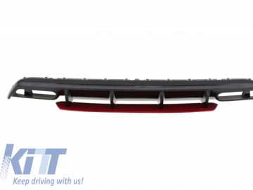 Rear Diffuser with Exhaust Muffler Tips Black and Splitters Fins suitable for MERCEDES A-Class W176 (2012-2018) A45 Facelift Design Red Edition