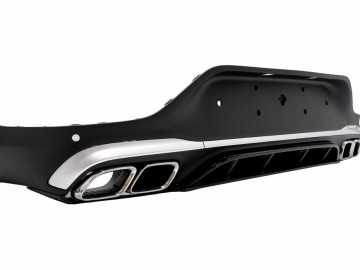 Rear Diffuser with Exhaust Silver Muffler Tips suitable for Mercedes GLC Coupe Facelift C253 (2020-) GLC63 Design