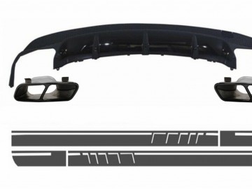 Rear Diffuser with Exhaust Tips and Side Decals Sticker Vinyl Dark Grey suitable for Mercedes CLA W117 (2013-2016) Sport Pack