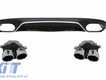 Rear Diffuser with Exhaust Tips and Central Grille suitable for Mercedes E-Class C238 AMG Sport Line (2016+) E53 Design Black Chrome