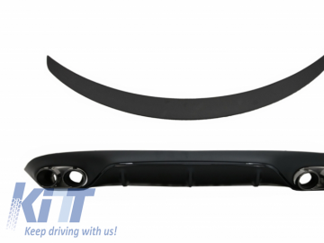 Rear Diffuser with Exhaust Tips and Trunk Boot Spoiler suitable for Mercedes E-Class C238 AMG Sport Line (2016+) E53 Design Black