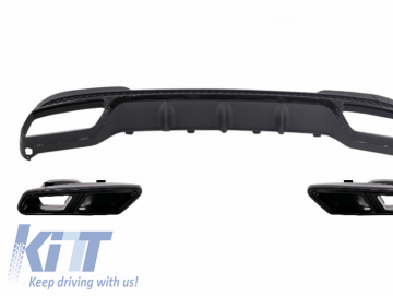 Rear Diffuser with Exhaust Tips Tailpipe Black suitable for Mercedes E-Class W212 2013-2016 Sport Pack