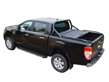 Roll bar de design desportivo Preto Mate de peça e meia de tubo inoxidável Ford Ranger XLT Cabine Dupla