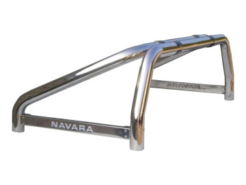 Rollbar RLSS em aço inoxidável Ø76 mm com travessa lateral para Nissan Navara D22 (Cabine Dupla; Cabine Simples) (1998–2005)