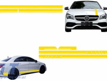 Set Sticker Side Decals&Upper Bonnet Roof Tailgate Matte Yellow suitable for MERCEDES Benz CLA W117 C117 X117 (13-16) W176 (12-18) 45 A-Design Edition