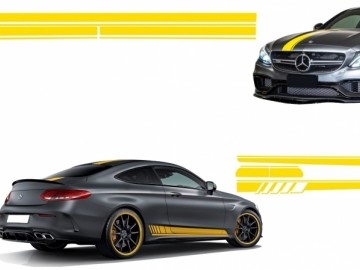 Set Sticker Side Decals & Upper Bonnet Roof Tailgate and Mirror Matte Yellow suitable for MERCEDES C205 Coupe A205 Cabriolet (2014-up)