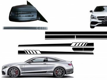 Set Sticker Side Decals & Upper Bonnet Roof Tailgate & Sticker Mirror Black suitable for MERCEDES C205 Coupe A205 Cabriolet (2014-2016) A45 Design Edi