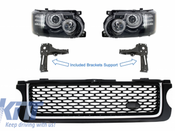 Suitable for Land ROVER Range ROVER Vogue L322 (2002-2009) Headlights with Brackets Support and Central Grille Black Autobiography Supercharged Editio