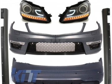 Suitable for MERCEDES C-class W204 C204 Facelift C63 Design Complete Exterior Body Kit with Exhaust Muffler Tips and Daytime Headlights