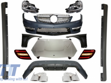 Suitable for MERCEDES W204 (2007-2012) C-class Facelift C63 A-Design Complete Conversion Retrofit Body Kit with Xenon Facelift Headlights+LED Tailligh