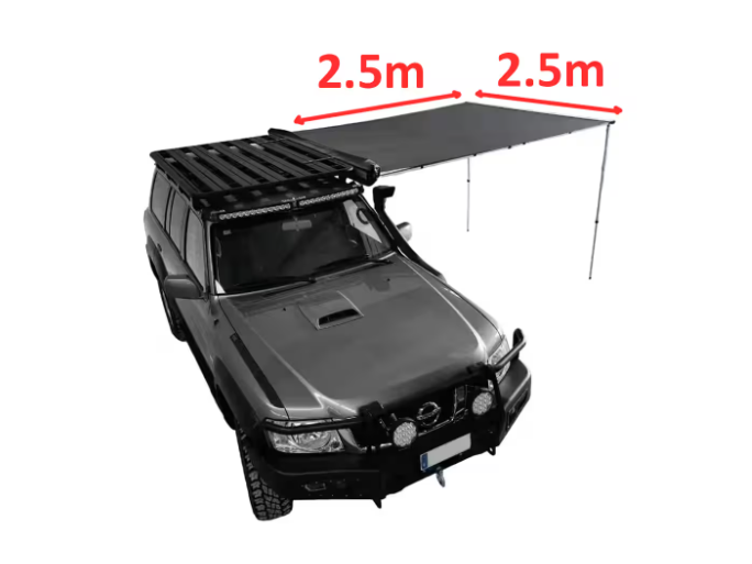 Toldo lateral Offroad com iluminação LED – 2,5 m de largura x 2,5 m aberto – Cinzento