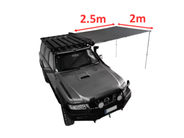 Toldo lateral Offroad com iluminação LED – 2 m de largura x 2,5 m aberto – Cinzento