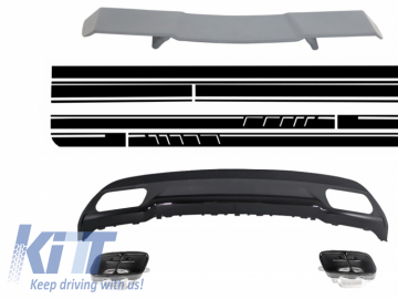 Trunk Spoiler Diffuser Exhaust Tips suitable for MERCEDES W176 A-Class 2012+ A-Design with Side Decals Sticker A-Design Edition 1