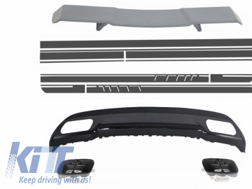 Trunk Spoiler Diffuser Exhaust Tips suitable for MERCEDES W176 A-Class 2012+ A-Design with Side Decals Sticker Vinyl Dark Grey