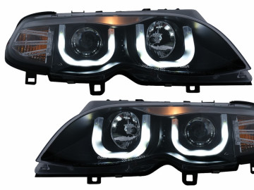 U LED Angel Eyes Headlights suitable for BMW 3 Series E46 Facelift Limousine Touring (2001-2005) Black