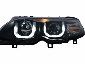 U LED Angel Eyes Headlights suitable for BMW 3 Series E46 Facelift Limousine Touring (2001-2005) Black