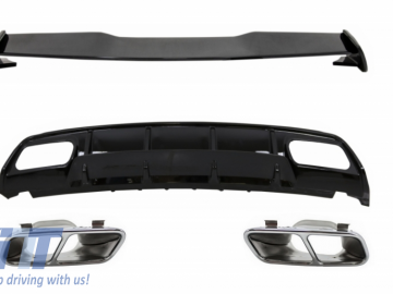 Valance Rear Diffuser Suitable for MERCEDES W176 A-Class (2012-2018) with Exhaust Muffler Tips and Roof Boot Lid Spoiler A45 Design Facelift