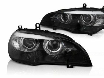 Xenon Headlights Angel Eyes 3D Dual Halo Rims LED DRL suitable for BMW X5 E70 (2007-2013) Black