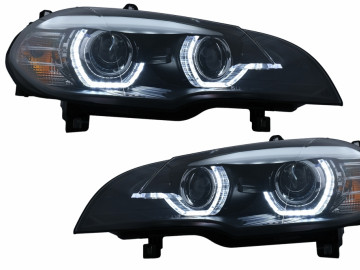 Xenon Headlights Angel Eyes 3D LED DRL suitable for BMW X5 E70 (2007-2010) Black AFS