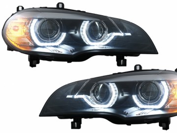 Xenon Headlights Angel Eyes 3D Dual Halo Rims LED DRL suitable for BMW X5 E70 (2007-2010) Black