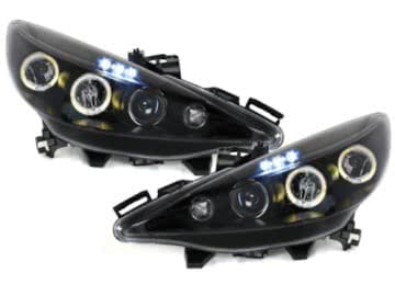 headlights suitable for PEUGEOT 207 06+ _ 2 halo rims _ black